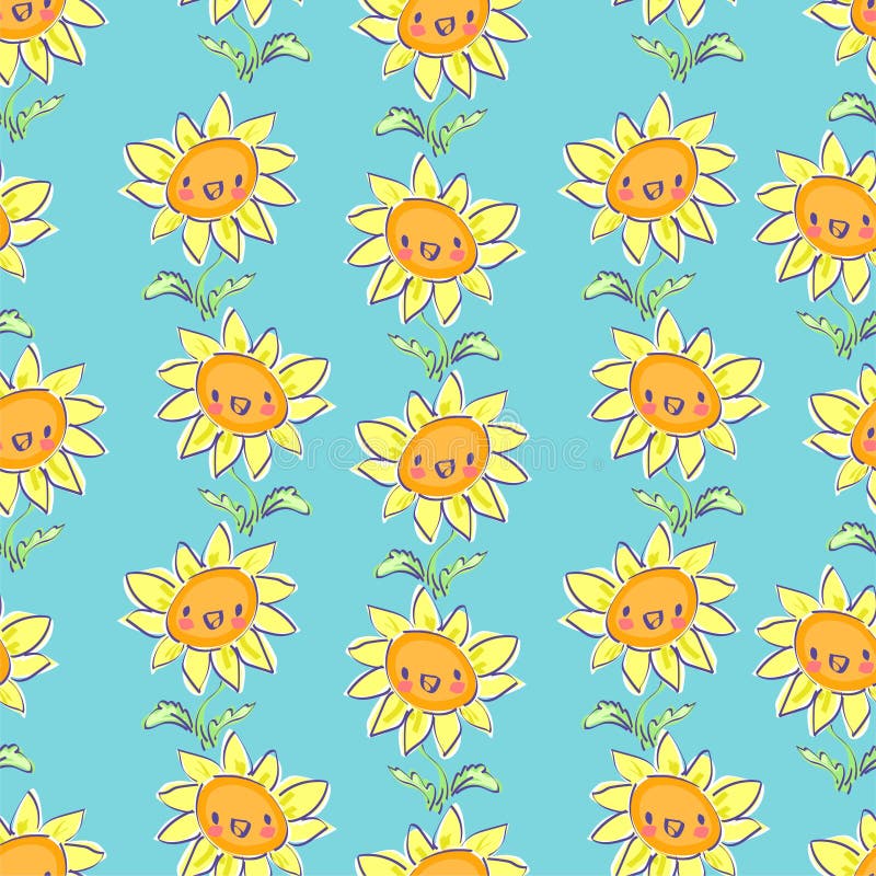 Happy Sunflower seamless pattern cute flowers vector illustration print design for textiles, clothing and fabric