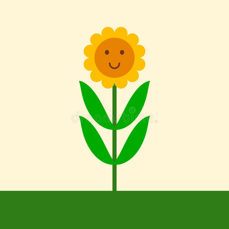 Happy sunflower simple cartoon plant character, vector