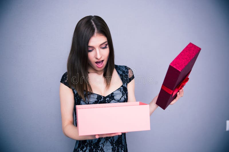 Happy Surprised Woman Opening Gift Box Stock Photo - Image of present ...