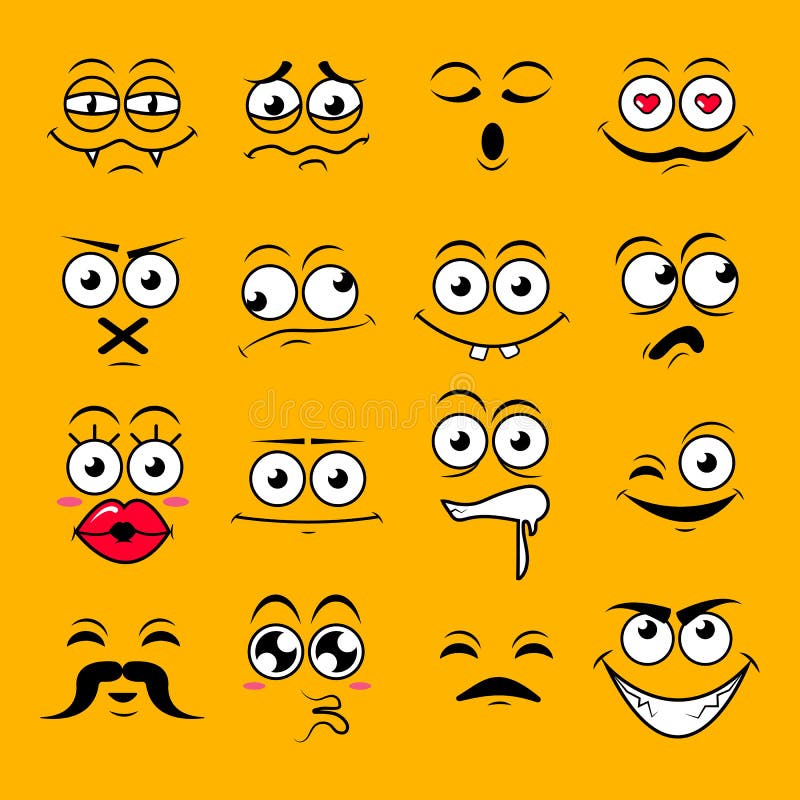 Big Yellow Set of Cute Happy Smiley Emotions,vector Illustration Stock ...