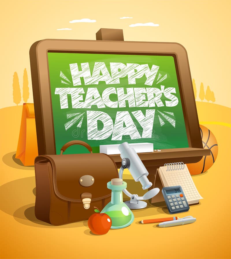 Happy teacher`s day card illustration with autumn landscape
