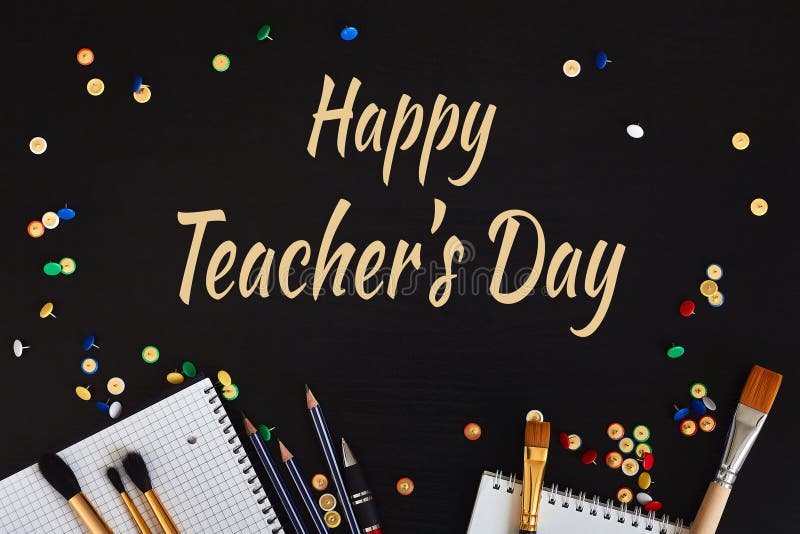 Happy Teachers` Day Greeting Card Stock Photo - Image of equipment, pencil:  126725320