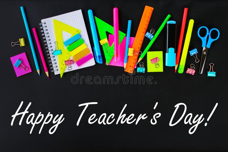 Happy Teachers Day. School Supplies on Blackboard Background Ready for Your  Design. Flat Lay. Top View. Stock Image - Image of back, student: 125983675