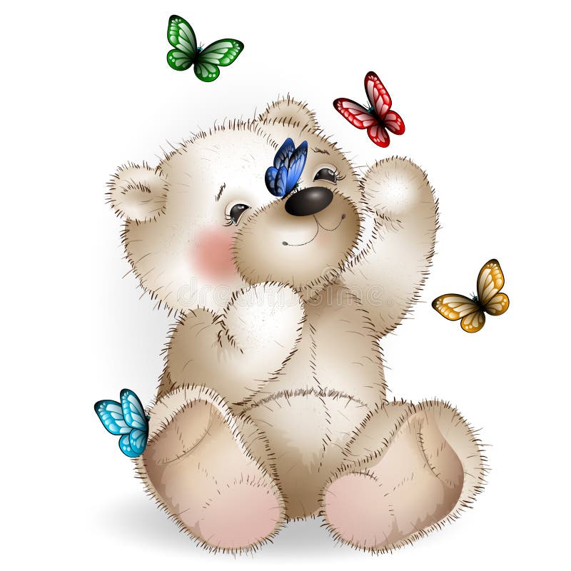 Cute Teddy Bears With Butterfly Royalty Free SVG, Cliparts