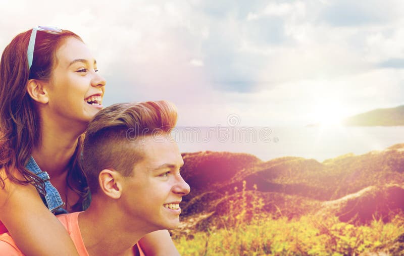 Happy Teenage Couple Having Fun Outdoors Stock Image Image Of