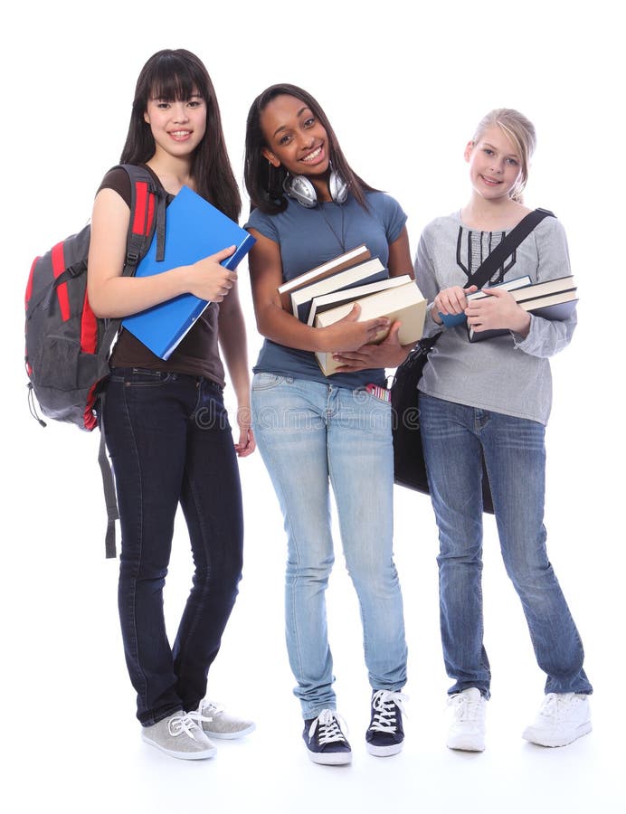 Happy teenage ethnic student girls in education