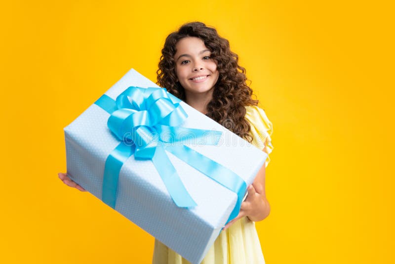 Smiling Elderly Woman Holding A Birthday Gift Isolated Stock Photo