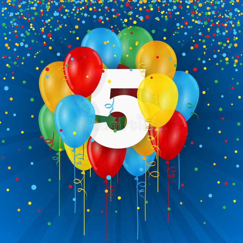 Happy 5th Birthday / Anniversary Card with Balloons Stock Illustration ...