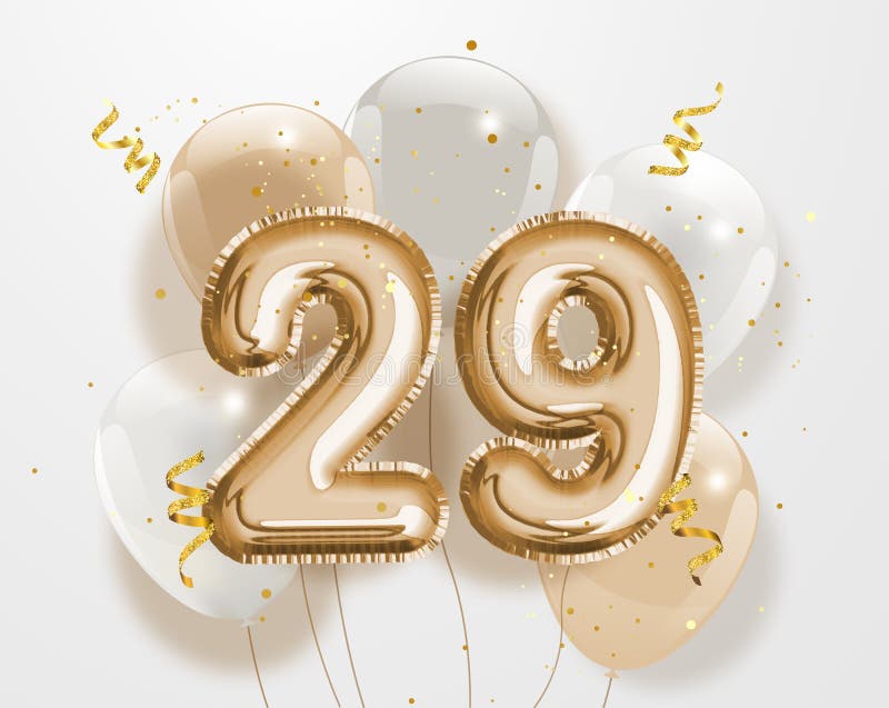 Happy 29th Birthday Gold Foil Balloon Greeting Background Stock Vector