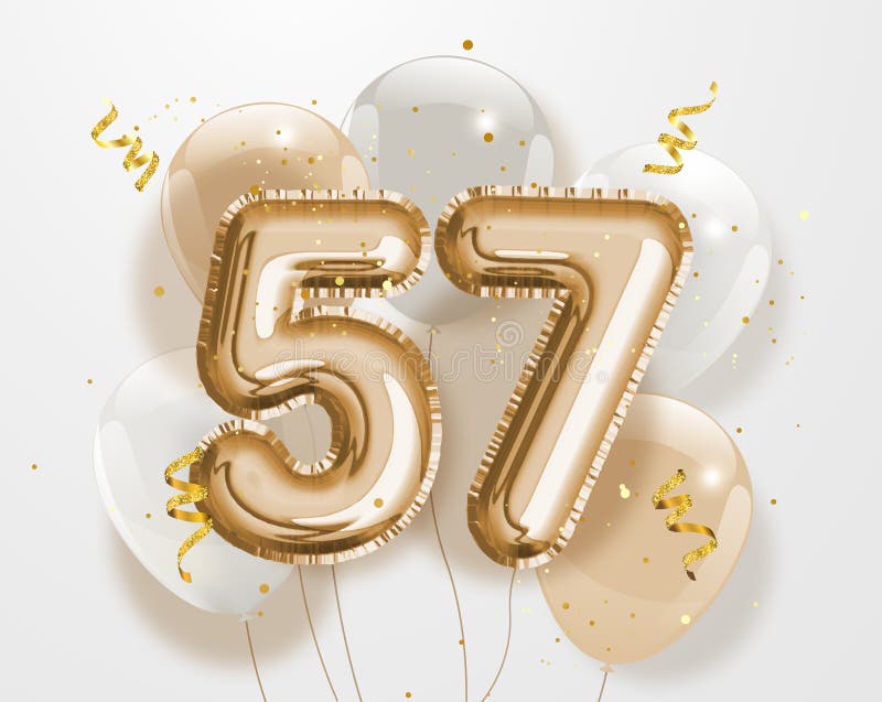 Happy 57th Birthday Gold Foil Balloon Greeting Background. Stock Vector ...