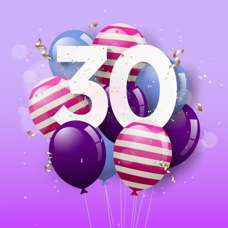 Happy 30th Birthday Greeting Card with Balloons. 30 Years Anniversary ...