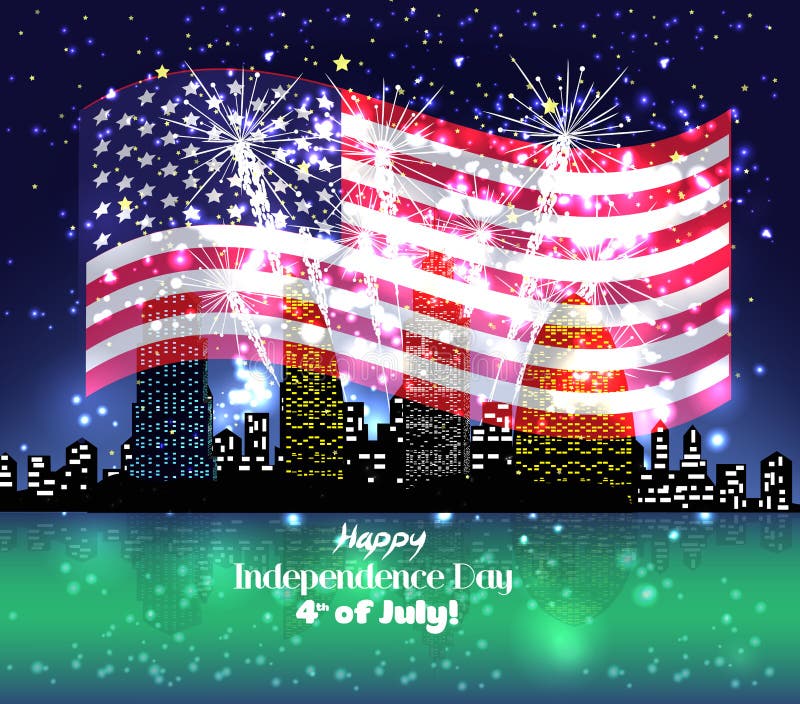 Happy 4th July independence day with fireworks background stock illustration Happy 4th July independence day with fireworks background stock illustration