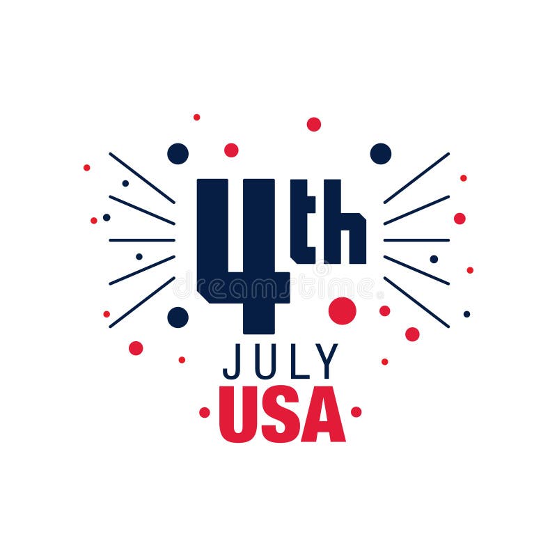 Happy 4th of July. Original emblem of American independence day. Abstract firework. Icon in blue and red colors. Flat royalty free illustration