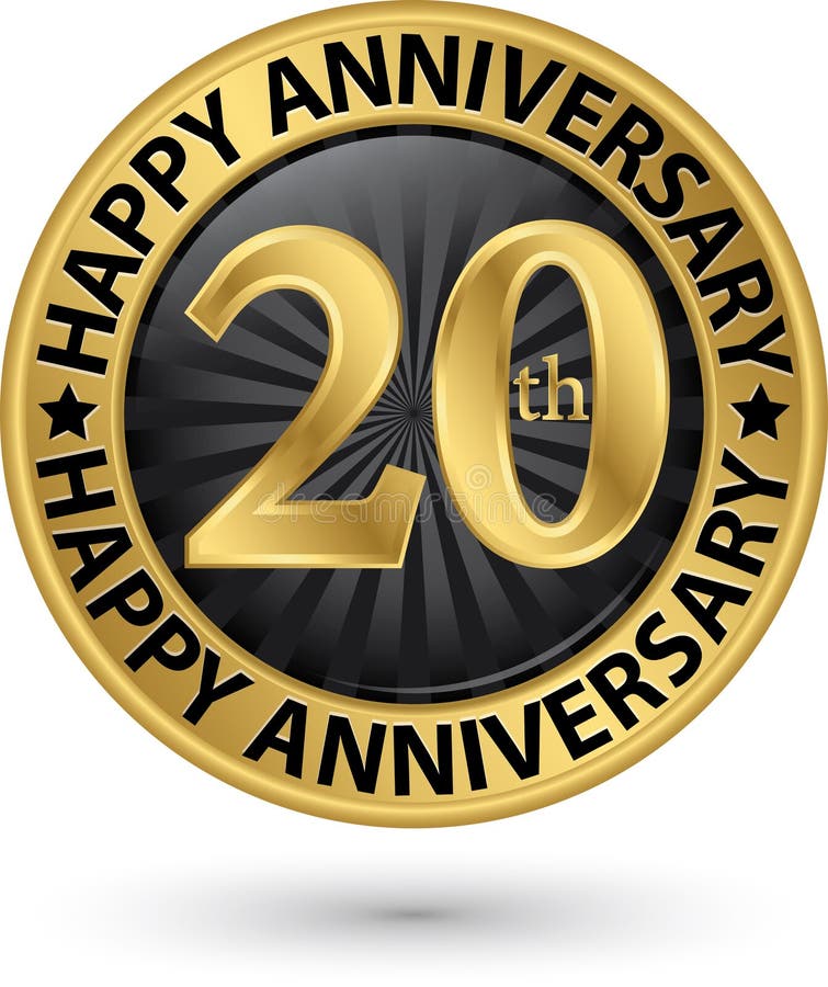 Happy 20th Years Anniversary Gold Label Vector Illustration Stock