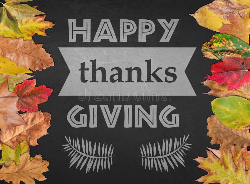 Happy Thanks giving day like postcard season lettering with autumn leaves stock photography Happy Thanks giving day like postcard season lettering with autumn leaves stock photography