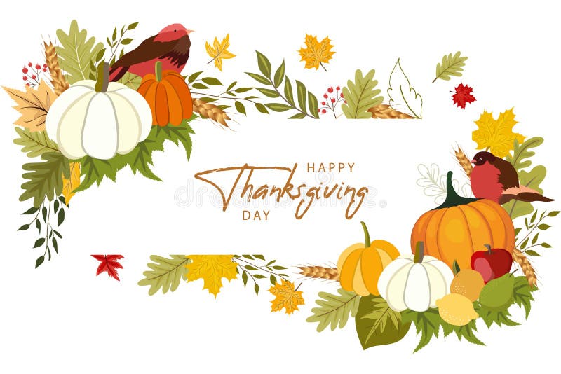 Happy Thanksgiving background with vegetables and colorful leaves