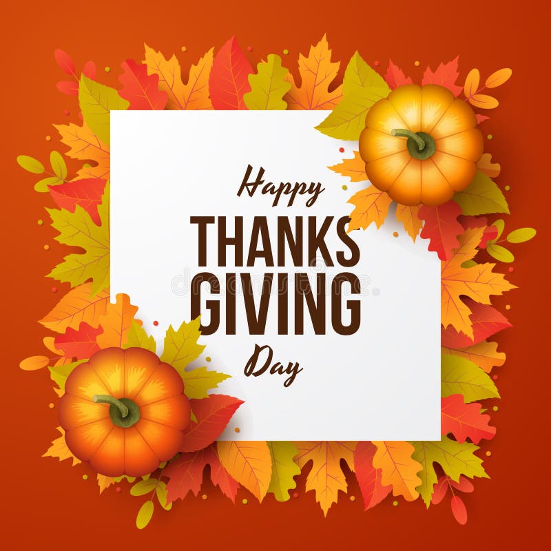 Happy thanksgiving day background with autumn leaves and pumpkins. Can be used for shopping sale, promo, poster, banner, flyer, invitation, website or greeting card. Vector illustration. Happy thanksgiving day background with autumn leaves and pumpkins. Can be used for shopping sale, promo, poster, banner, flyer, invitation, website or greeting card. Vector illustration