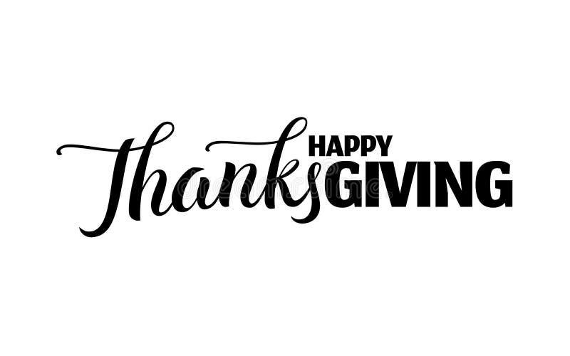 Happy thanksgiving day hand drawn lettering label in black color isolated on white background, brush calligraphy text royalty free illustration