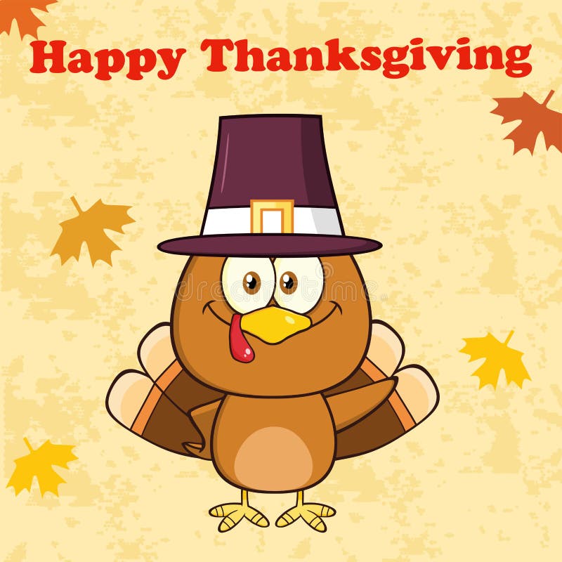 Happy Thanksgiving Greeting with Cute Pilgrim Turkey Bird Cartoon ...