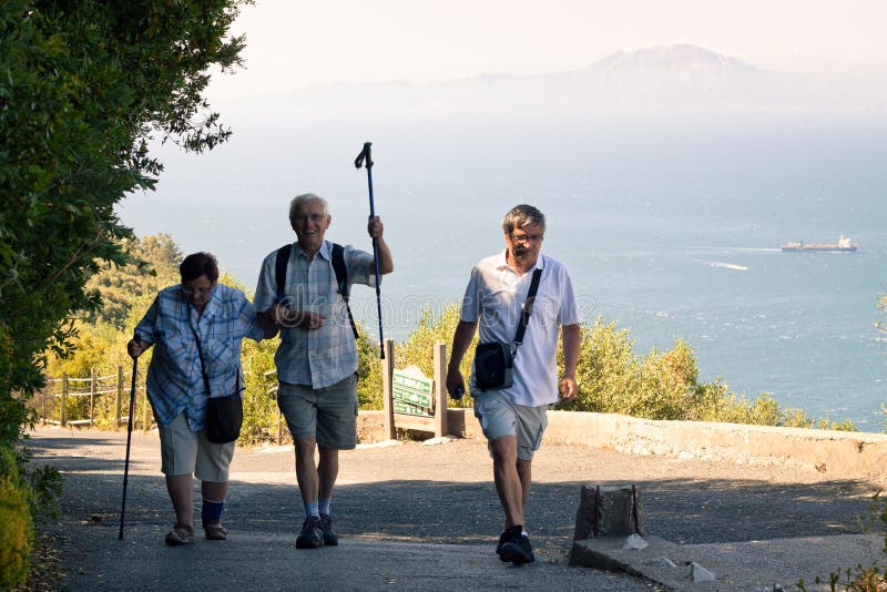 Happy tourists on the Rock of Gibraltar stock images Happy tourists on the Rock of Gibraltar stock images