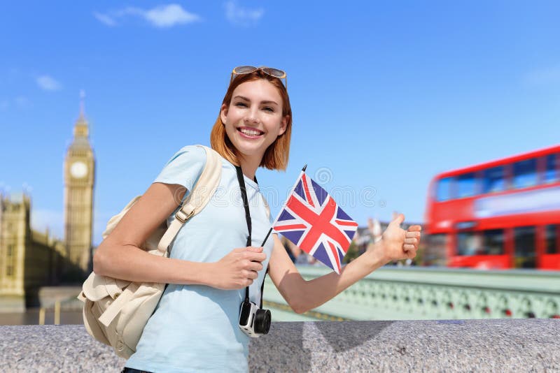 Happy Travel Woman in London Stock Image - Image of relax, england ...