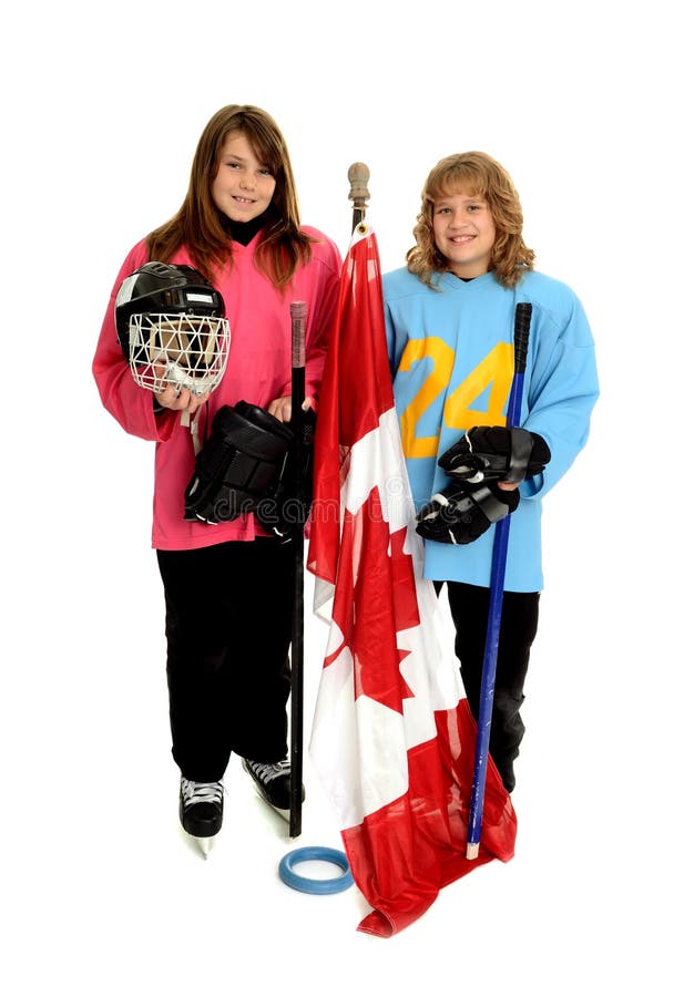 Happy Tween Ringette Playing Canadian Girls Stock Image Image of