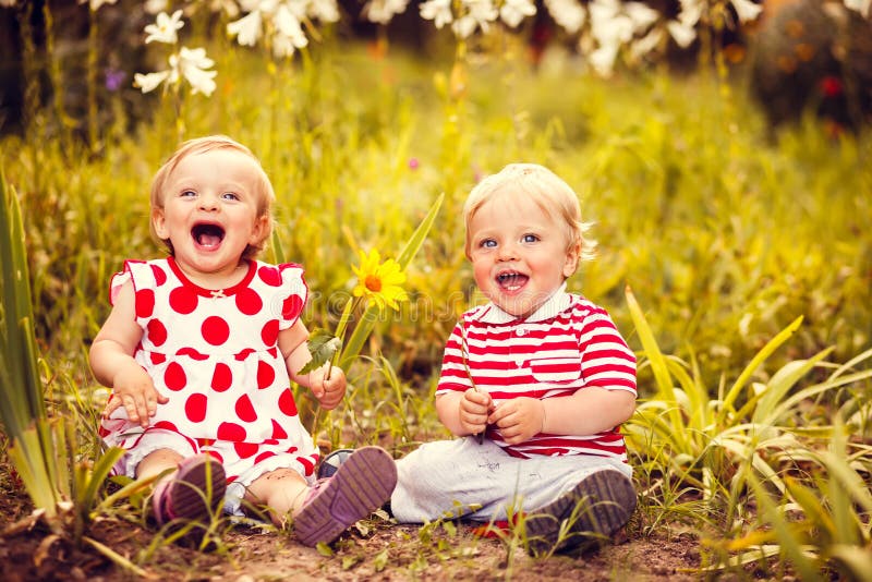 Happy twins boy and girl stock image. Image of baby, child - 87963415