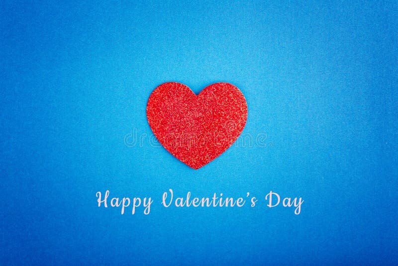 Happy Valentine Day Card with Greeting Text. Beautiful Card Wallpaper with  Bright Red Heart in Centre on a Blue Background. Stock Photo - Image of  design, feeling: 203936658
