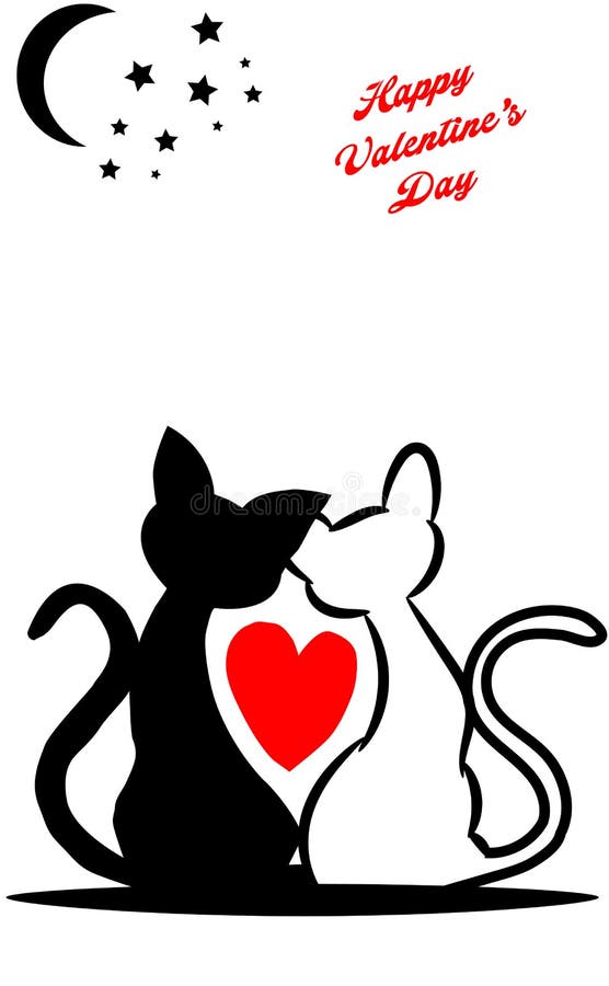 picture of a greeting card with cute cats in love cooing under the moon.