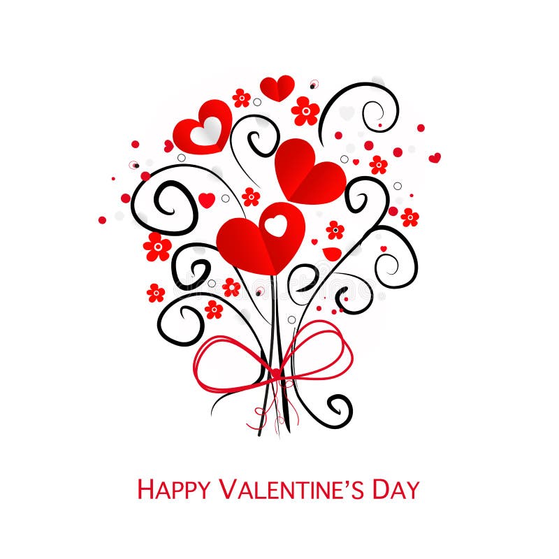 Happy Valentine&x27;s Day flower and hearts bouquet vector greeting card