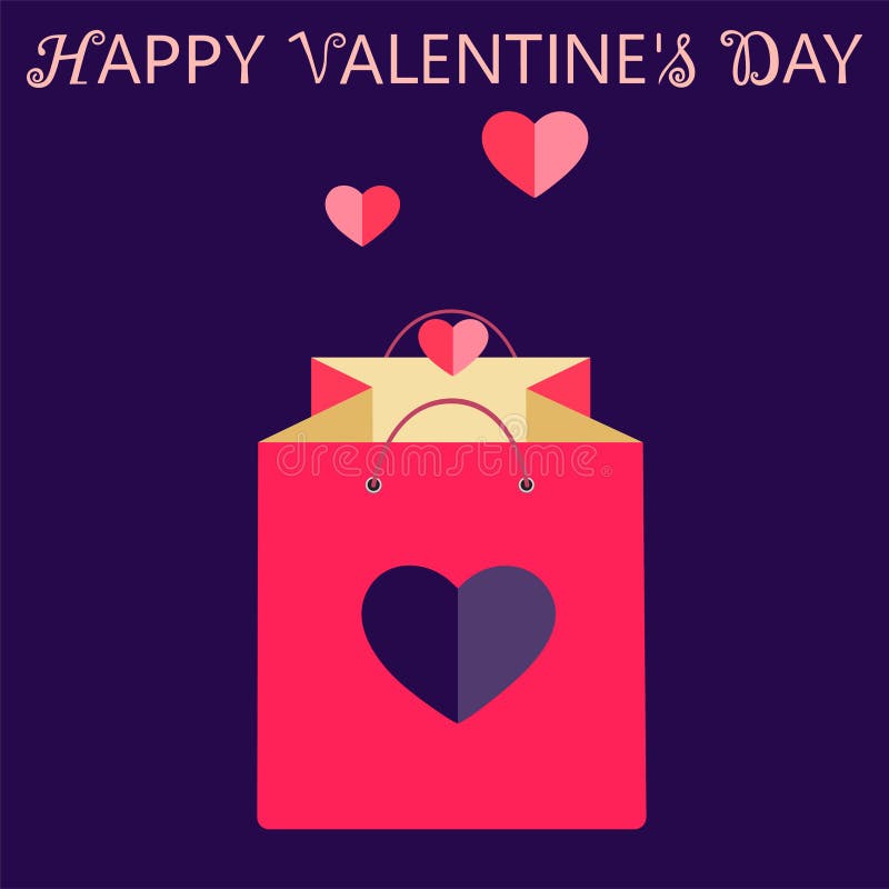 Happy Valentine`s Day. Valentine`s Day gift bag with hearts