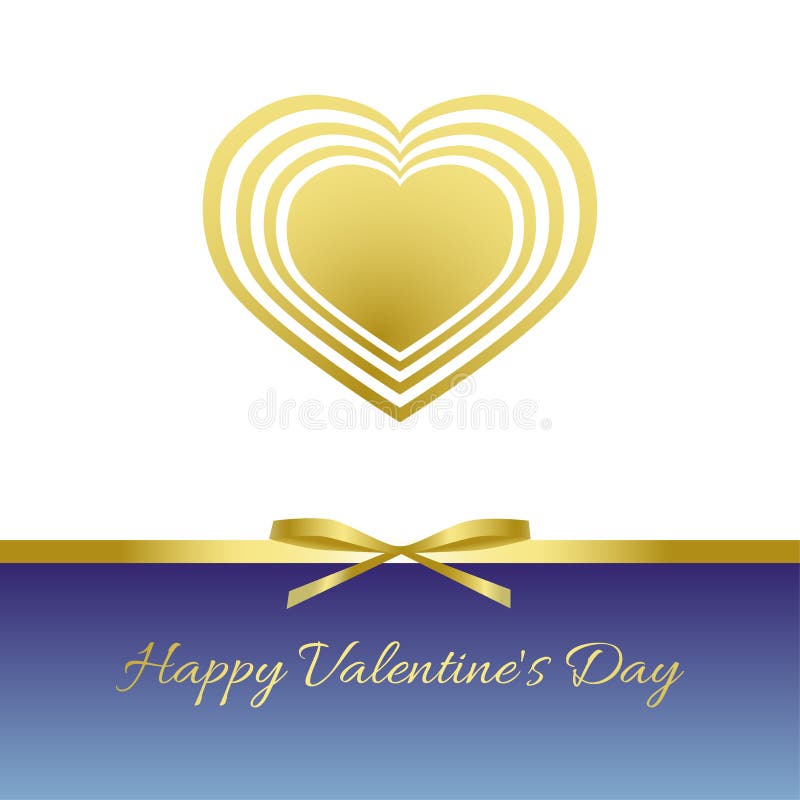 Happy Valentine`s Day. Gold heart, gold bow, gold ribbon