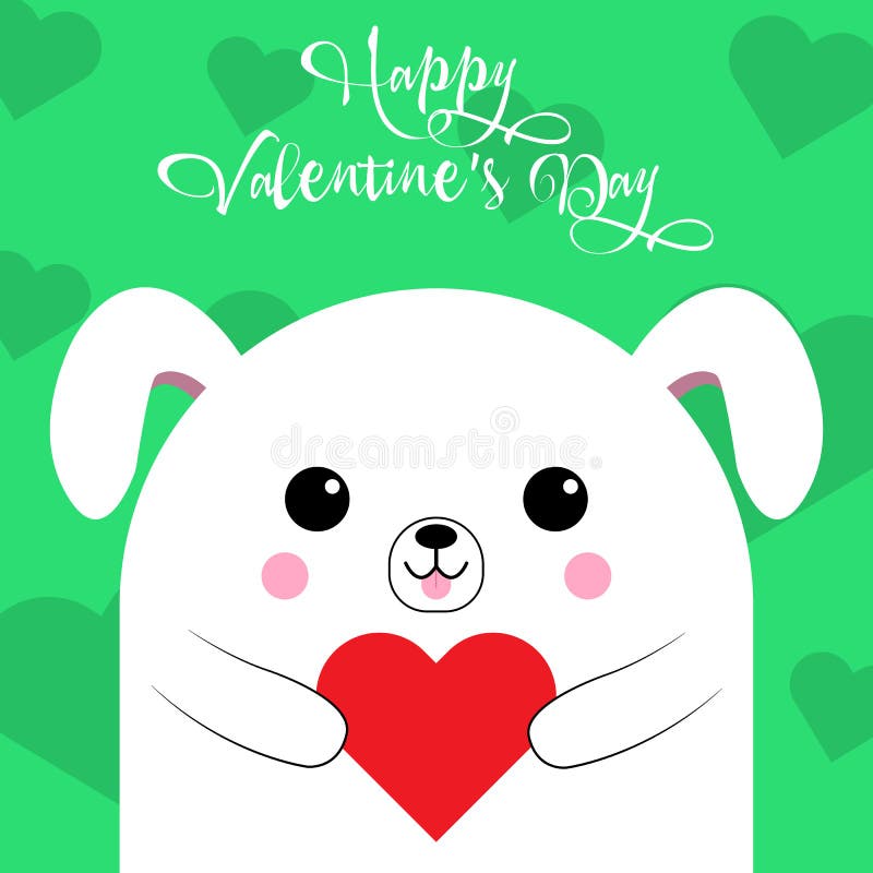 Happy Valentine\'s Day greetings from a cute dog with a heart on a green background. Love card. Vector illustration stock illustration Happy Valentine\'s Day greetings from a cute dog with a heart on a green background. Love card. Vector illustration stock illustration
