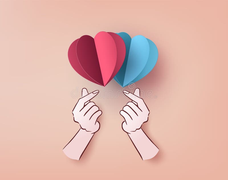 Happy valentine\'s day with mini heart paper art style. stock illustration.