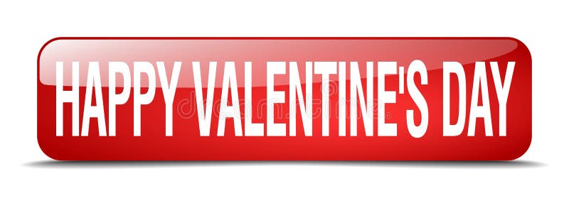 Happy Valentine`s day red square realistic isolated web button vector illustration