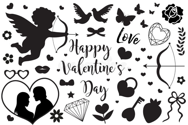 Valentines decorations vector set. Valentine day decoration of cupid,  gifts, letter, and hearts element for valentine collection isolated in  white Stock Vector Image & Art - Alamy