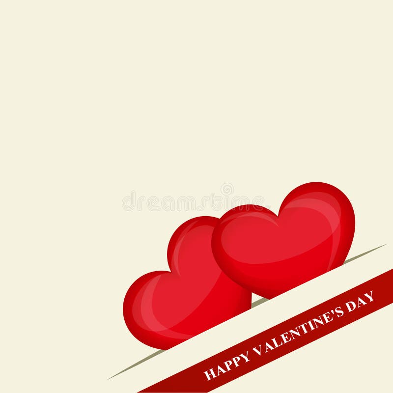 Happy Valentine`s day. Two red hearts in pocket in the corner. Red ribbon. Creative design. Vector illustration