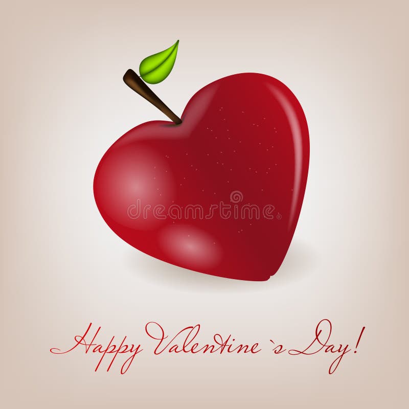 Happy Valentines Day card with apple heart. Vector royalty free illustration