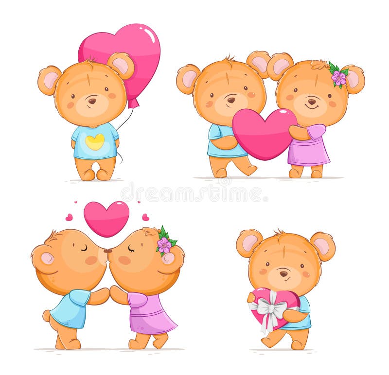 Happy Valentines Day, Funny Bears, Set Stock Vector - Illustration of ...