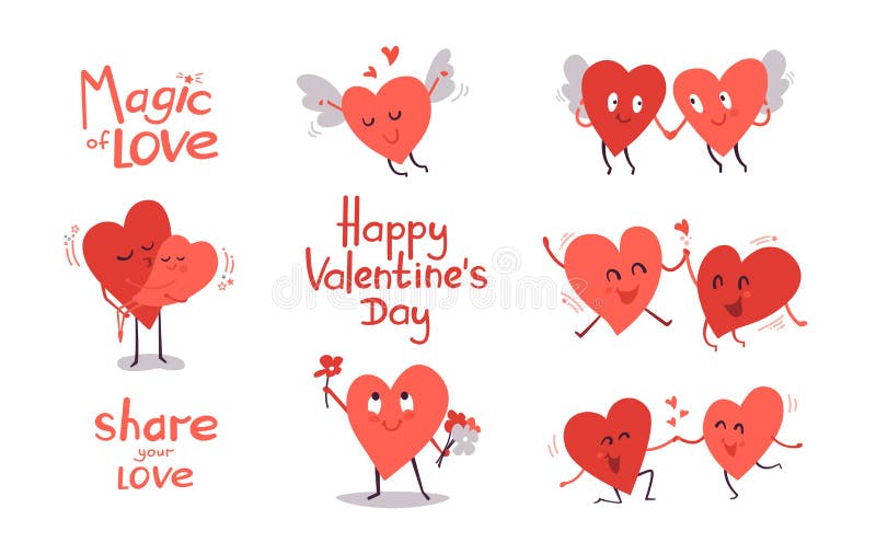 Happy Valentines Day. Set of Cute Vector Illustrations Isolated on