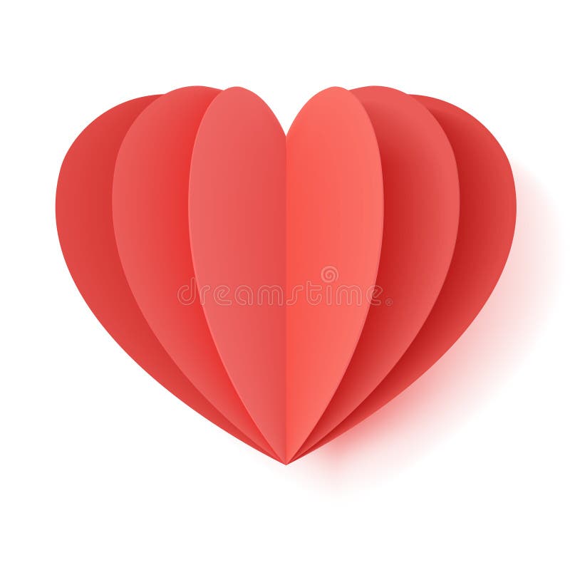 Happy valentines day. Vector red greeting paper valentine in the shape of a heart with a shadow. Sweetheart love silhouette.