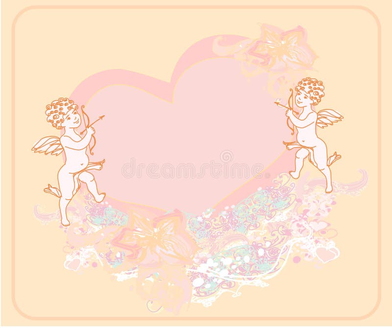 Happy Valentines Day Vintage Card with Cupids Stock Vector ...