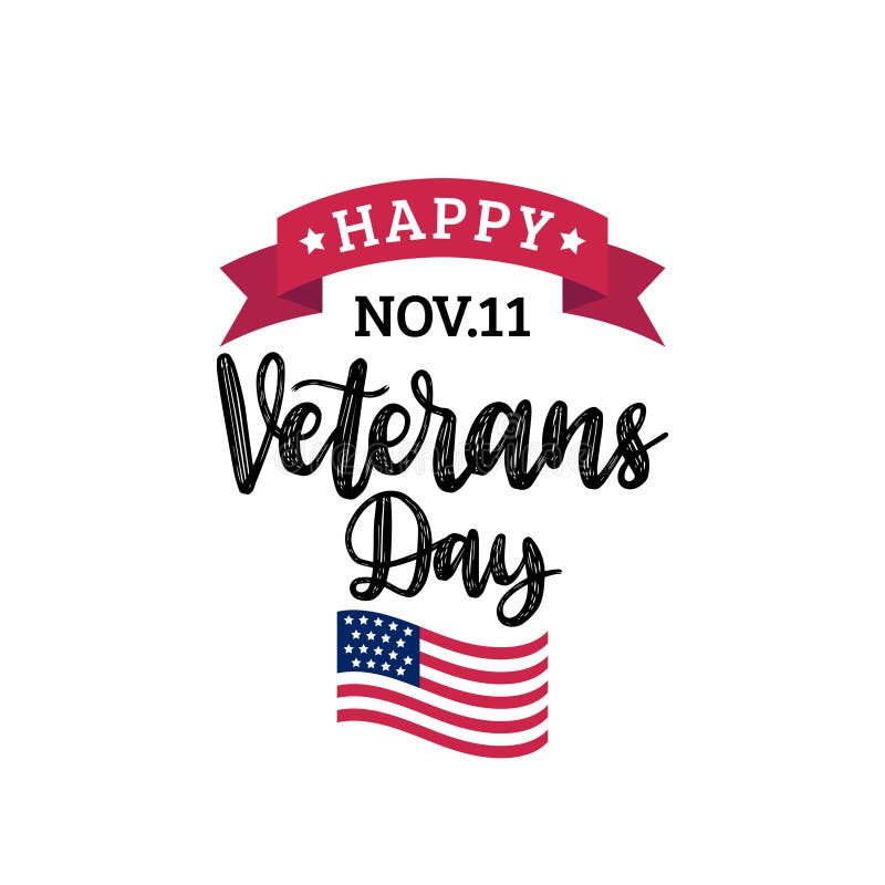 Happy Veterans Day lettering with USA flag illustration.