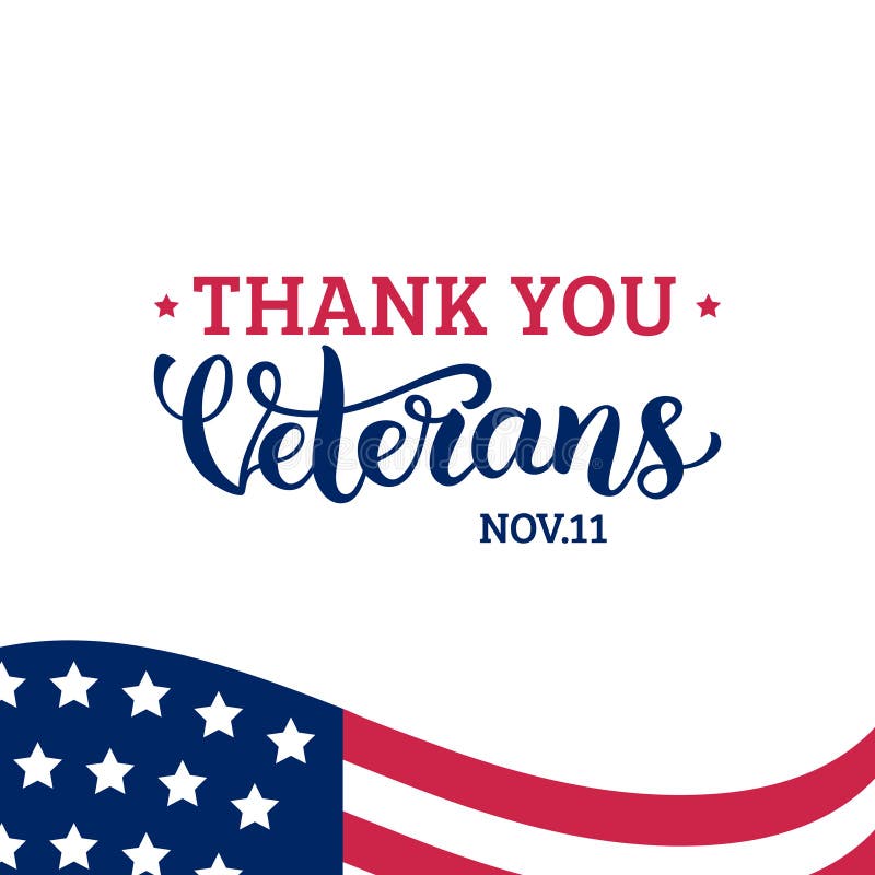 Happy Veterans Day lettering with USA flag vector illustration. November 11 holiday background. Celebration poster. Banner, military.