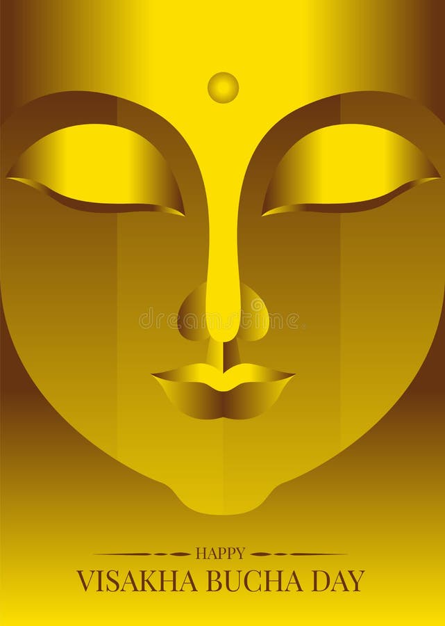 Happy visakha bucha Vesak day with abstract gold face Buddha statue vector design