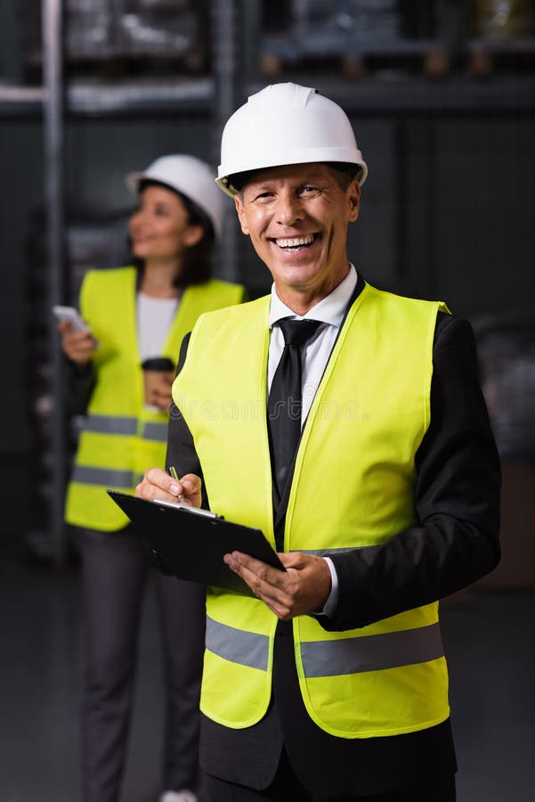 Supervizor Happy Warehouse în greu royalty free stock images
