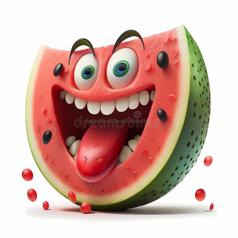 Happy Watermelon Cartoon. Generative AI Stock Photo Image of healthy