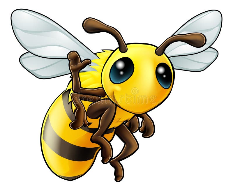 Happy waving cartoon bee