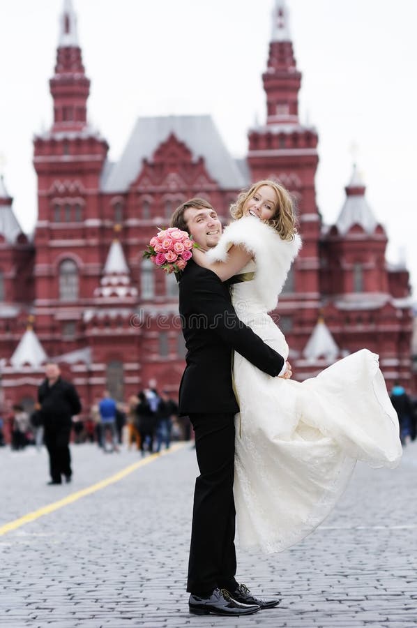 Happy Groom Holding Beautiful Bride Stock Photo - Image of couple ...