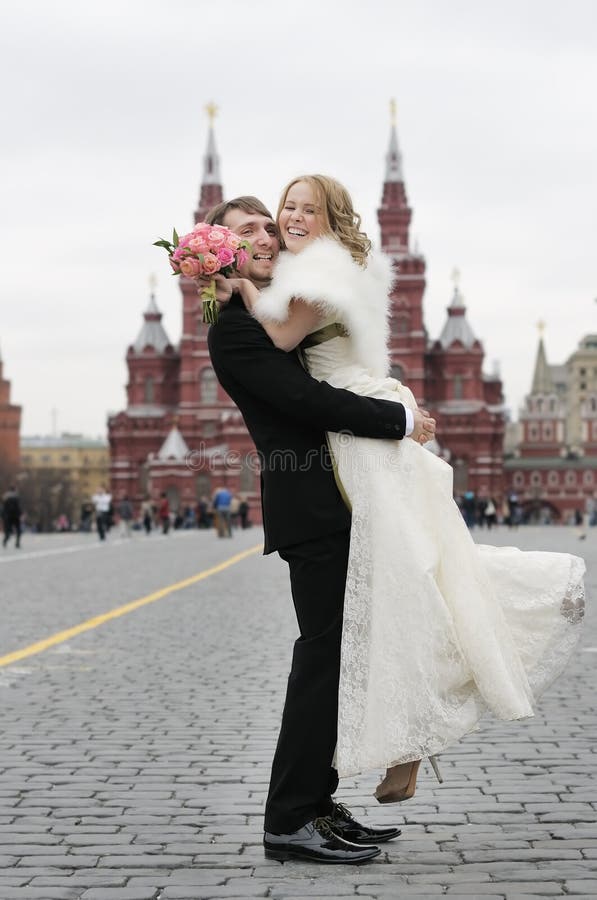 Happy Groom Holding Beautiful Bride Stock Photo - Image of couple ...